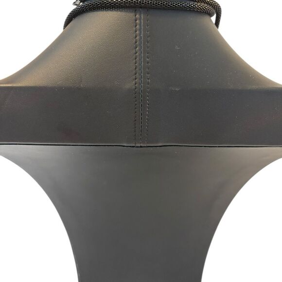 Modern & Abstract Gun Metal Pendant Necklace w/ Bold Red Center Bead. - Picture 4 of 5